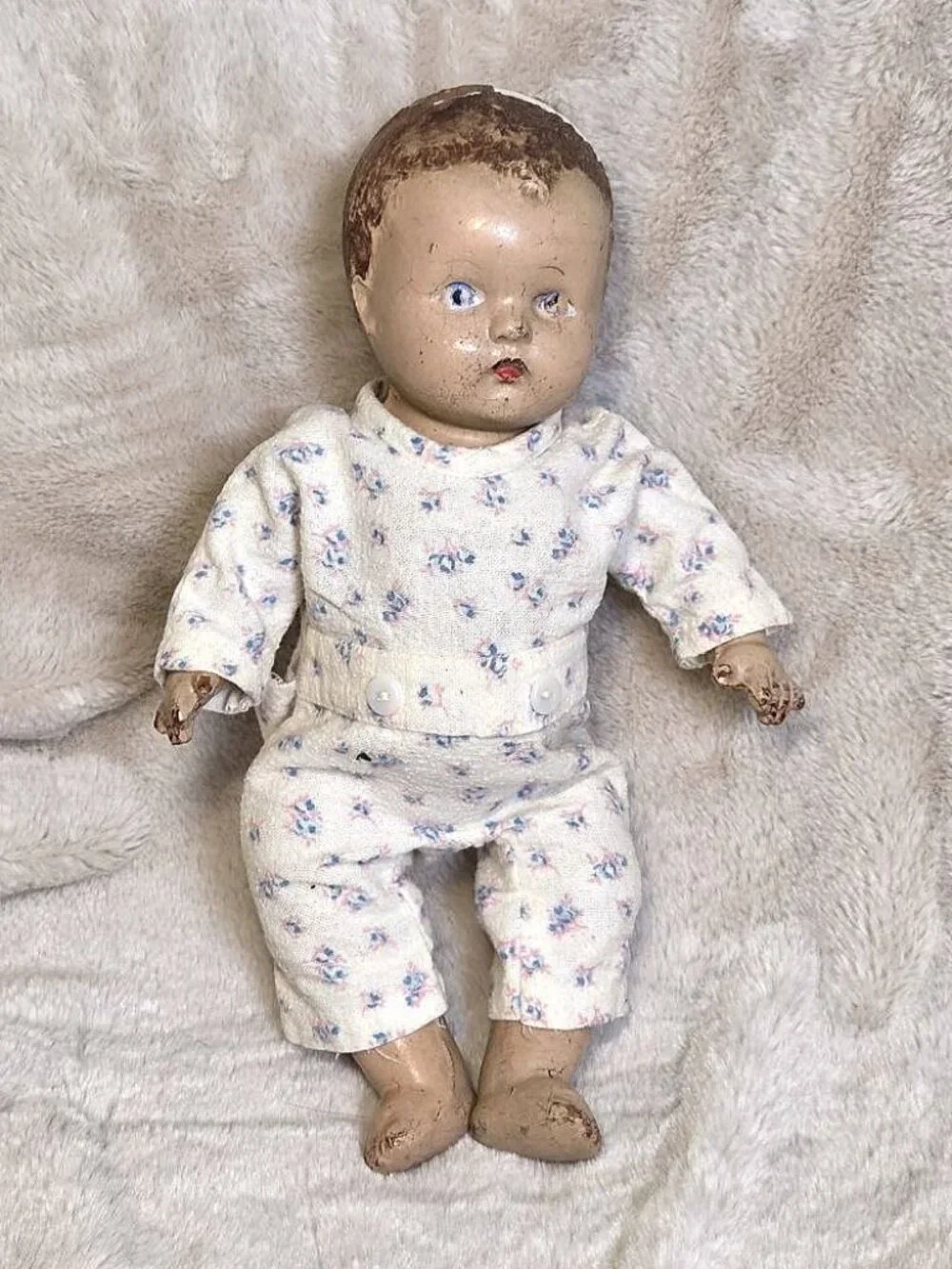 Vintage 1920s - 30s Composition Baby Doll - Unmarked - Needs Repair - #F